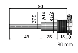 Kamstrup Temperature Sensor Pocket, 1/2" BSP, Length = 90mm.