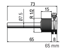 Kamstrup Temperature Sensor Pocket, 1/2" BSP, Length = 65mm.